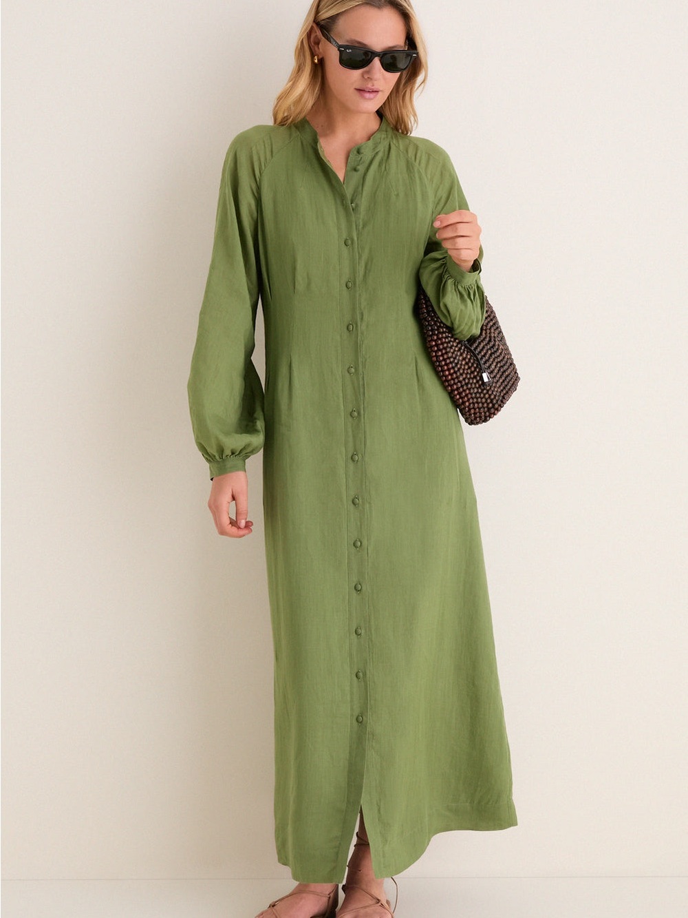 Women's Green Button-Front Maxi Dress